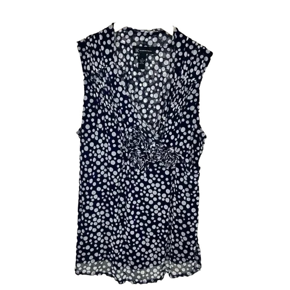 INC Size XL Polka Dot Rosette Flirty Ruffle Tank Top Office Retro Cosplay